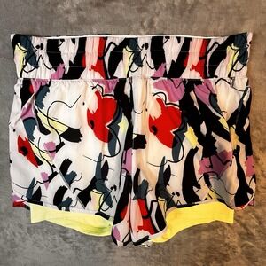 Avia Women's Running Shorts w/Bike Liner Size L Multicolor Abstract Print Pocket
